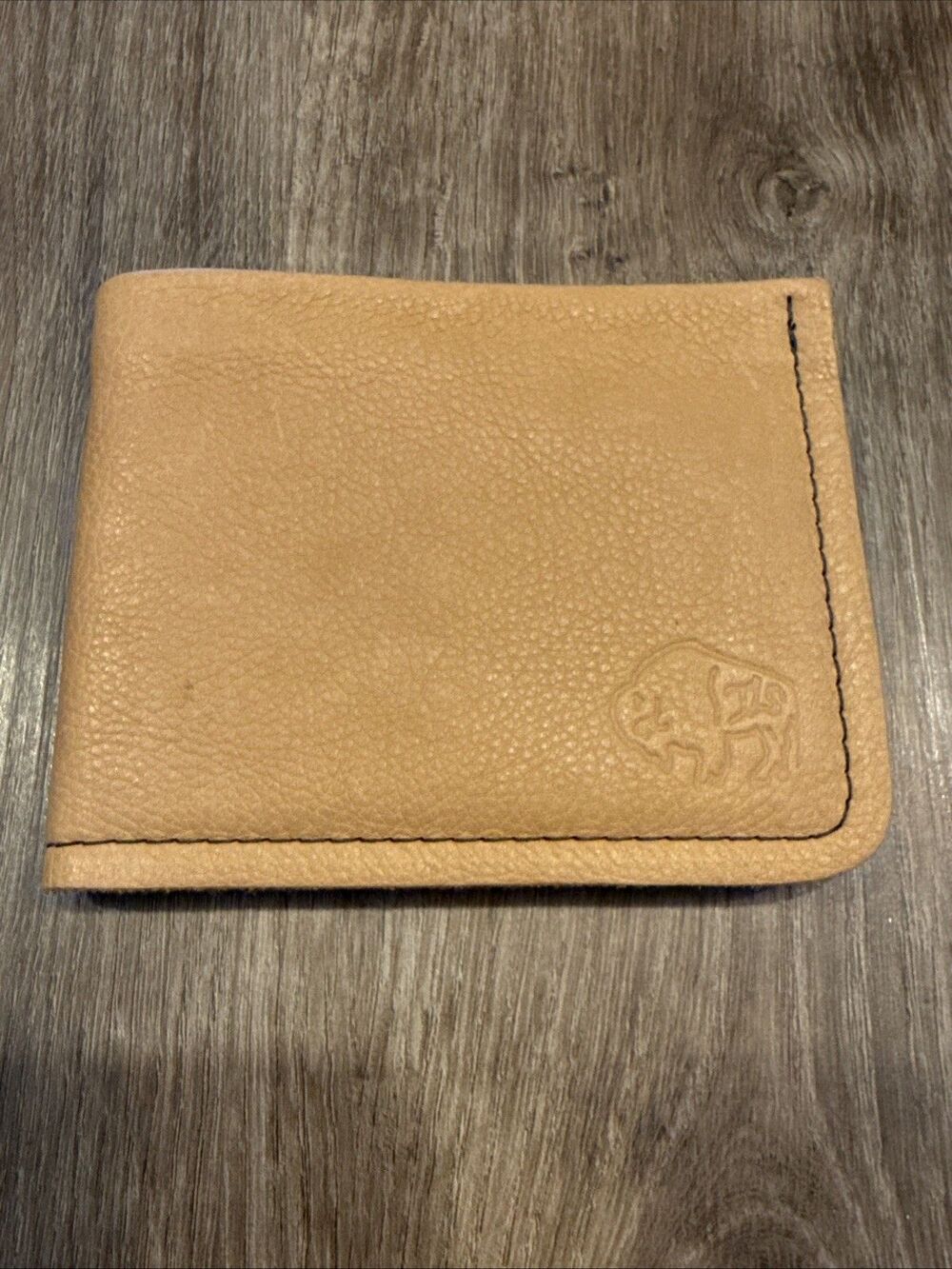 The Leather Company Bison Tan Leather Bifold Wallet Made In Montana